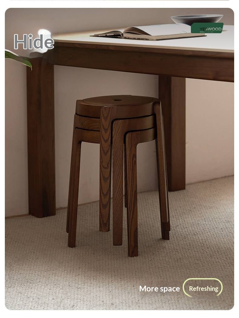 Ash, Solid RubberWood Stackable Stool