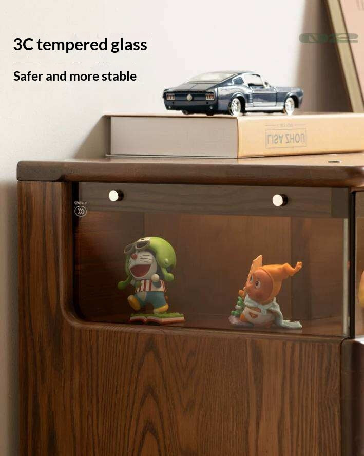 Ash Solid Wood TV Cabinet with Floor-Standing Storage and Display Shelves