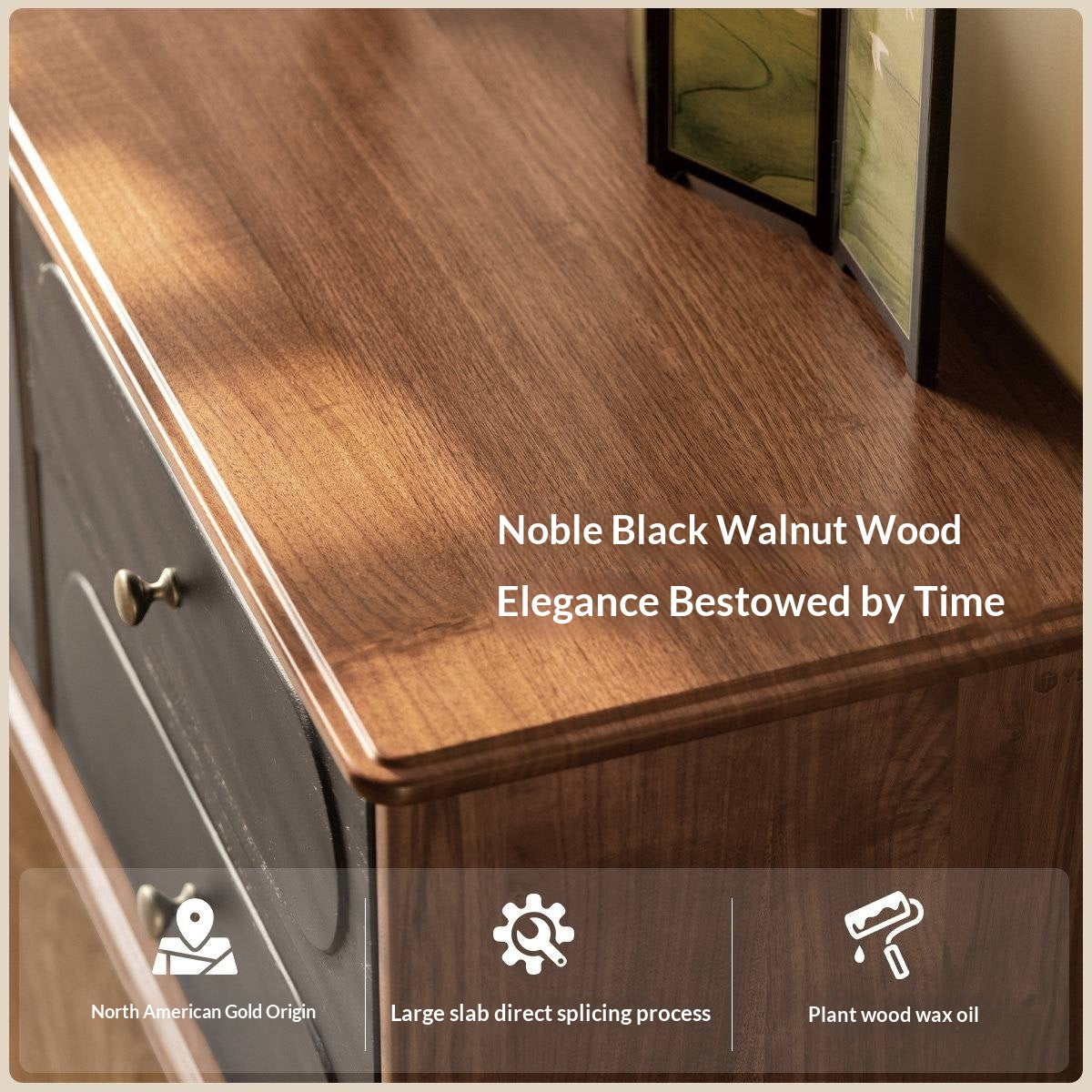 Black Walnut +ash Solid Wood  French Country TV Console with Arched Glass Doors