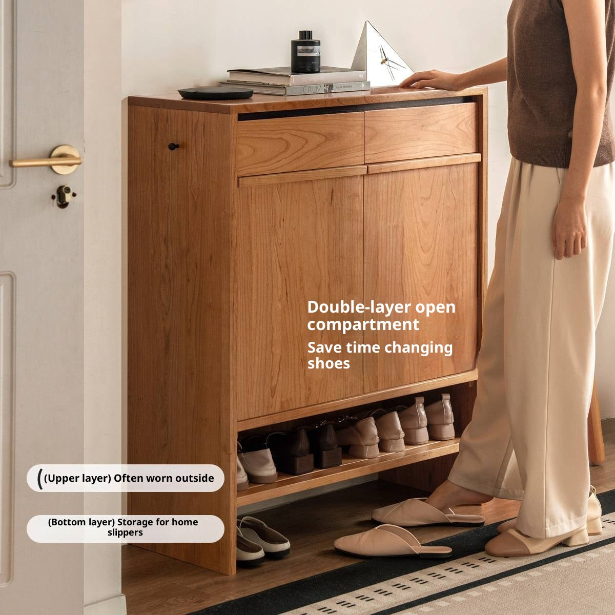 Cherry Solid Wood Modern Shoe Cabinet