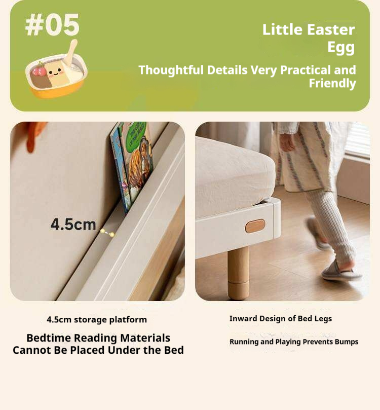 Rubberwood Solid Wood Kids Montessori Platform Bed with Adjustable Headboard, Warm White