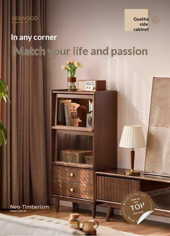 Sandalwood Solid Wood Side Cabinet with Storage and Light