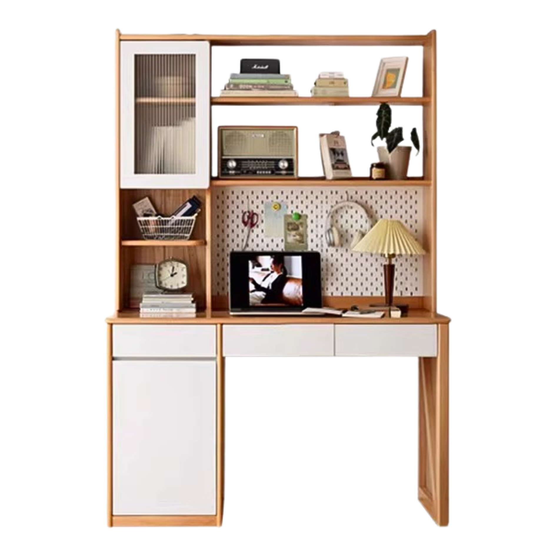 Beech Solid Wood Desk Bookshelf Integrated Study