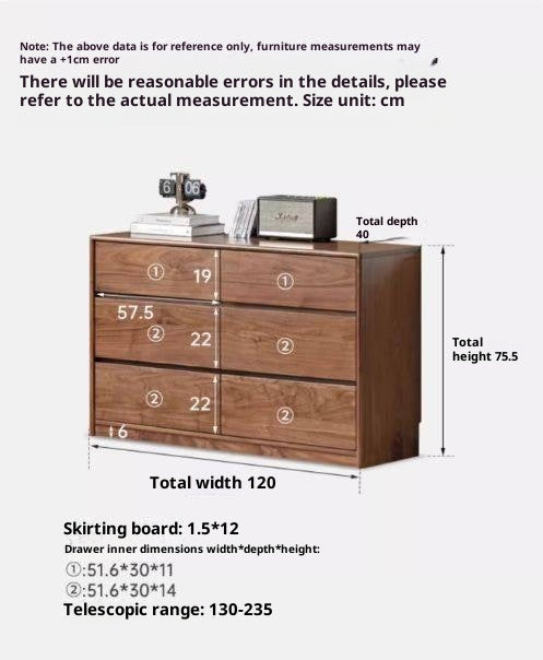 Black Walnut, South American Walnut Solid Wood Six-Drawer Chest