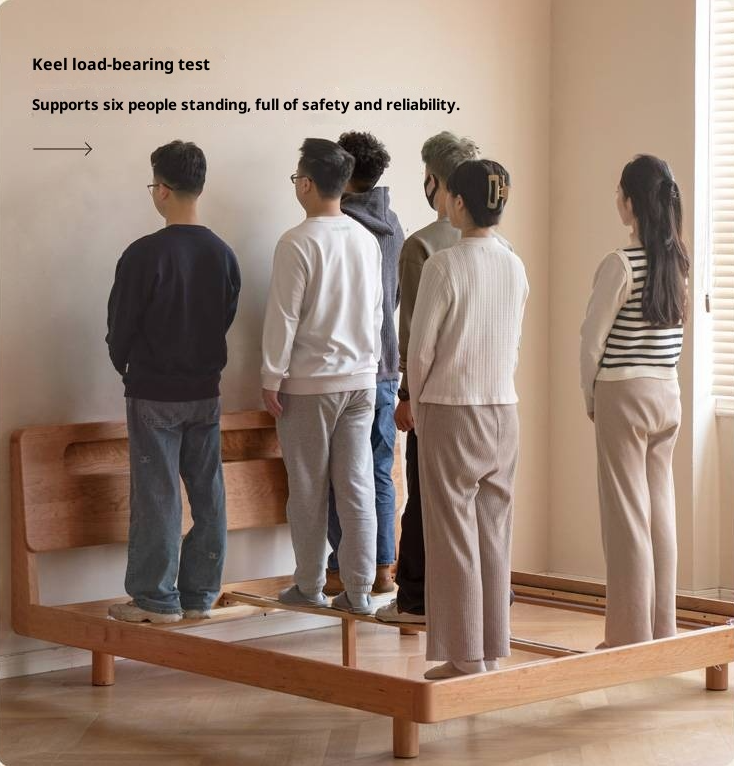 Cherry Solid Wood Retro with Socket Night Light Bed