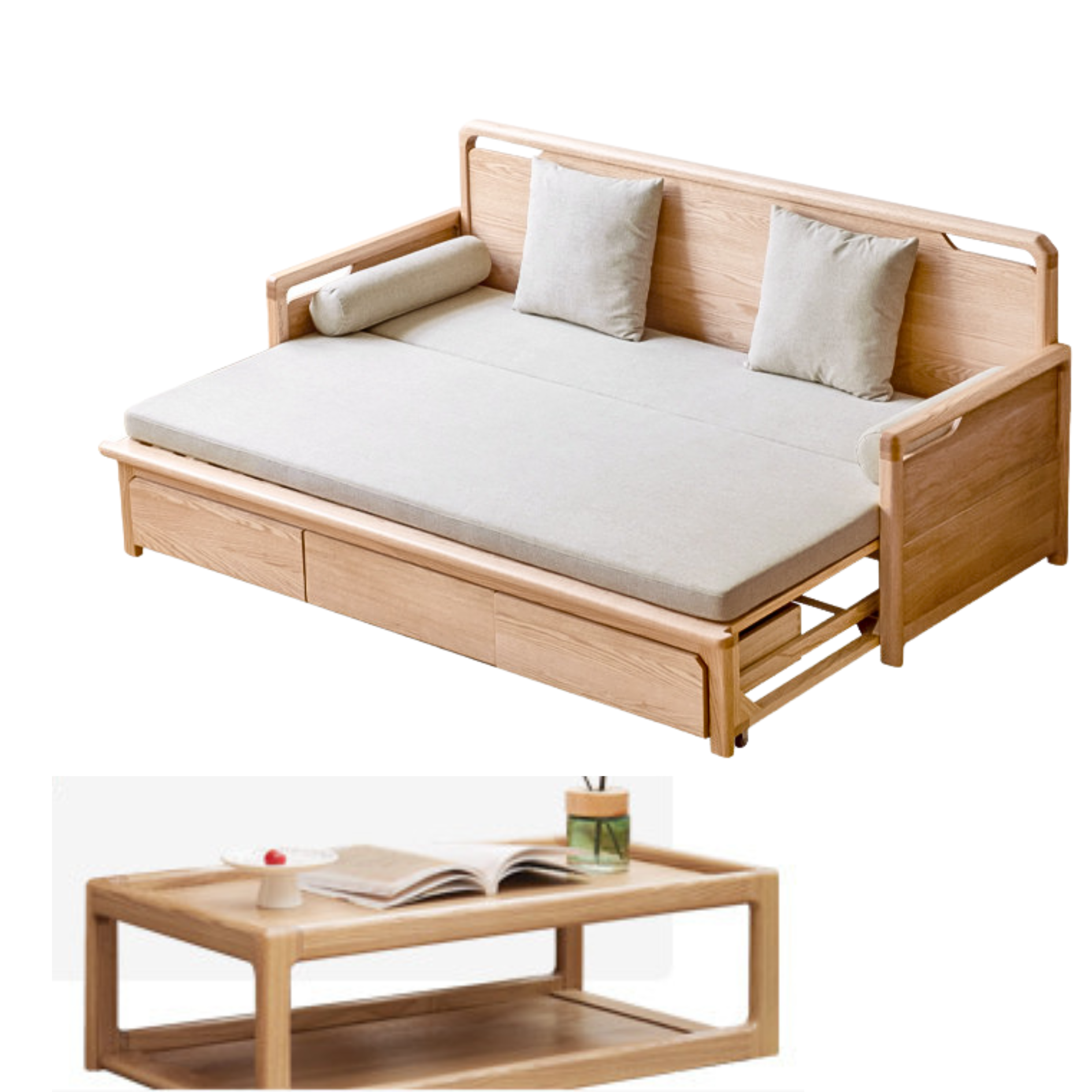 Oak Foldable Sofa Bed New Multifunctional Storage: