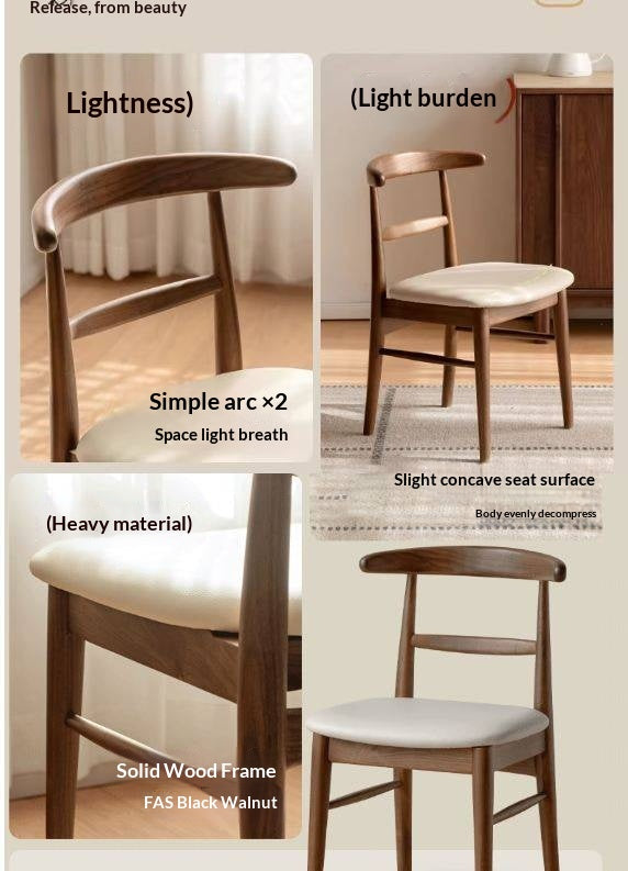 4 pcs -Black Walnut Solid Wood Dining Chair, Curved Back Scandinavian