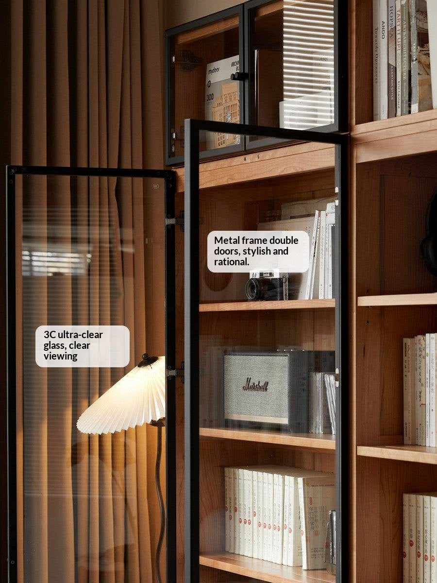 Cherry Solid Wood Floor-Standing Bookcase with Modern Shelving