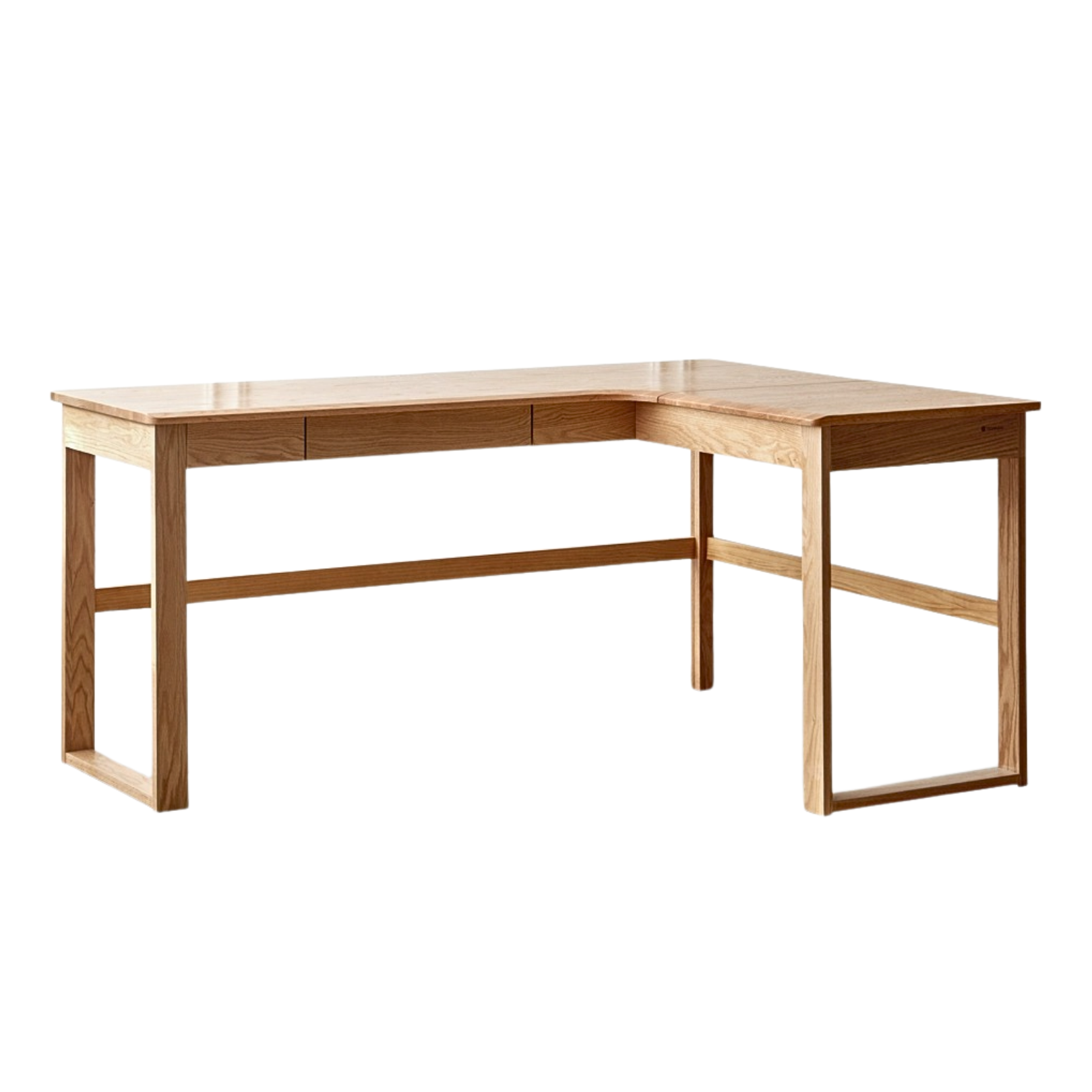 Oak Solid Wood L-shaped Corner Office Desk