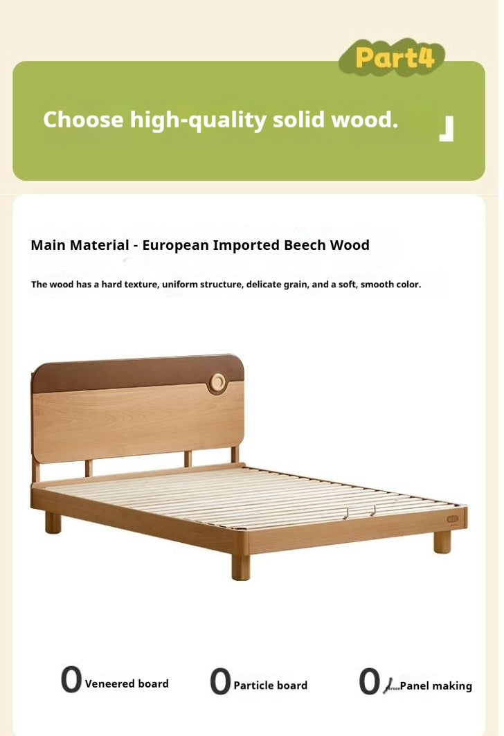 Beech Solid Wood Kids Montessori Platform Bed with Adjustable Headboard