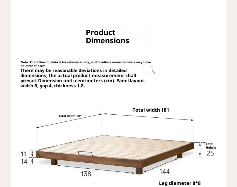 Black Walnut Solid Wood Platform Bed, Headboard-Free Bed