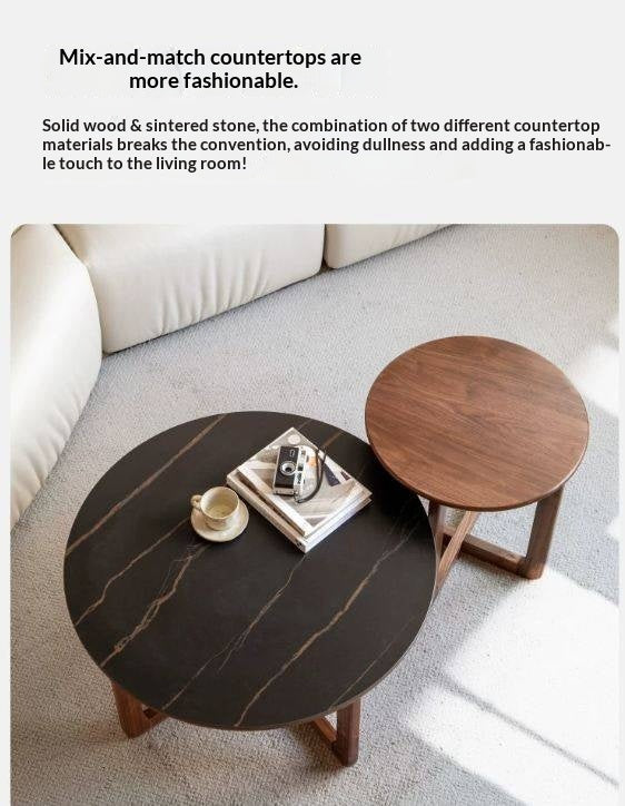 Black Walnut Solid Wood Combination Coffee Table Rock Surface