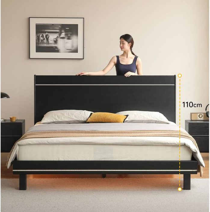 Poplar, Ash Solid Wood Large Board High Headboard Double Household Large Bed