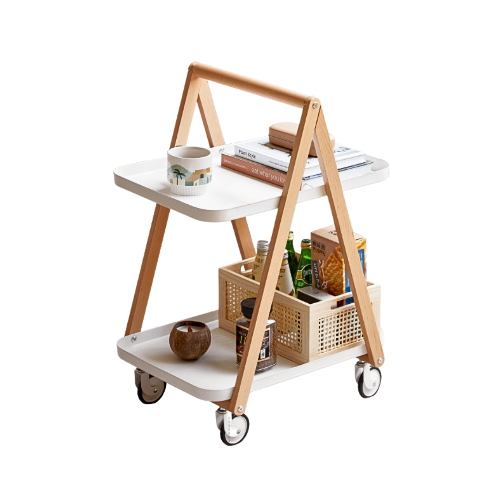 Beech Solid Wood Edge Table, Mobile Storage Rack