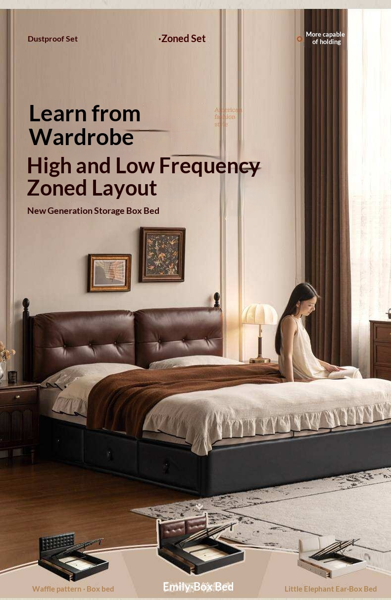 Genuine Leather Luxury Storage Bed with Lift-Up Storage Box Bed