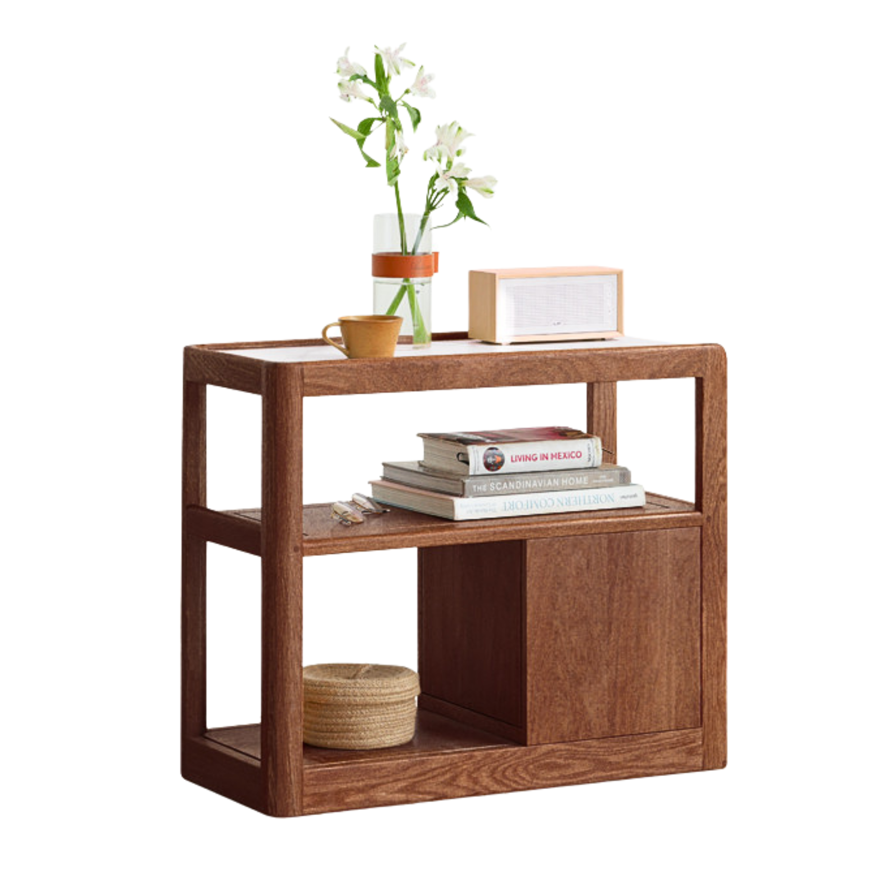 Solid wood rock plate side table movable