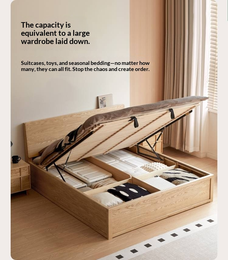 Ash Solid Wood Bed — Slab Design, Home Italian Light Luxury Box Bed