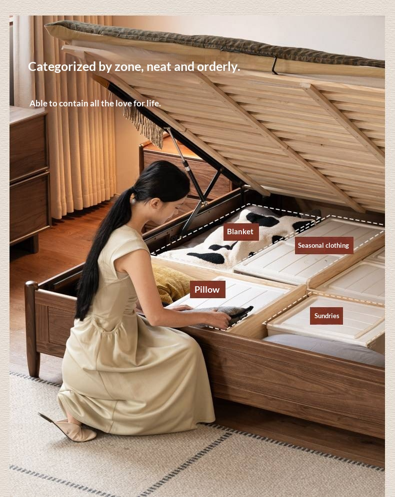 Black Walnut Solid Wood Box Bed — Italian Light Luxury Fully Openable Bed