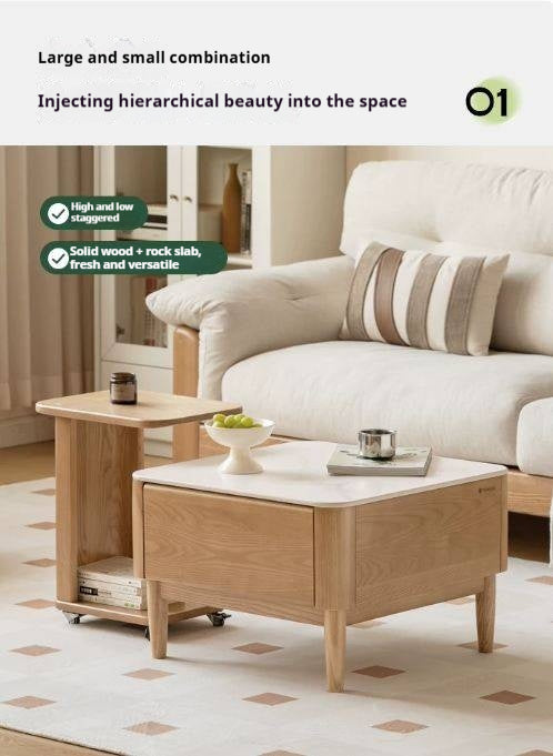 Ash Solid Wood Modern Rock Board Square Coffee Table