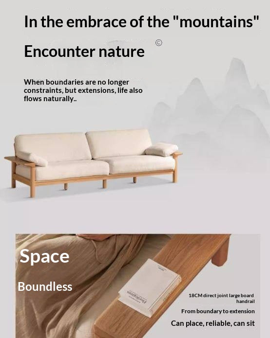 Oak, Ash Solid Wood Wabi Sabi Style Genuine Leather Sofa, fabric sofa