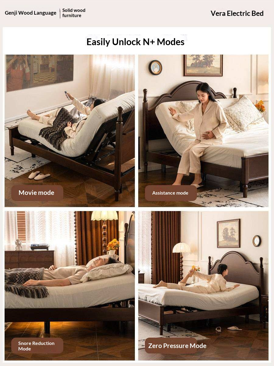 Poplar Solid Wood Adjustable Bed Frame with Arched Spindle Post Headboard