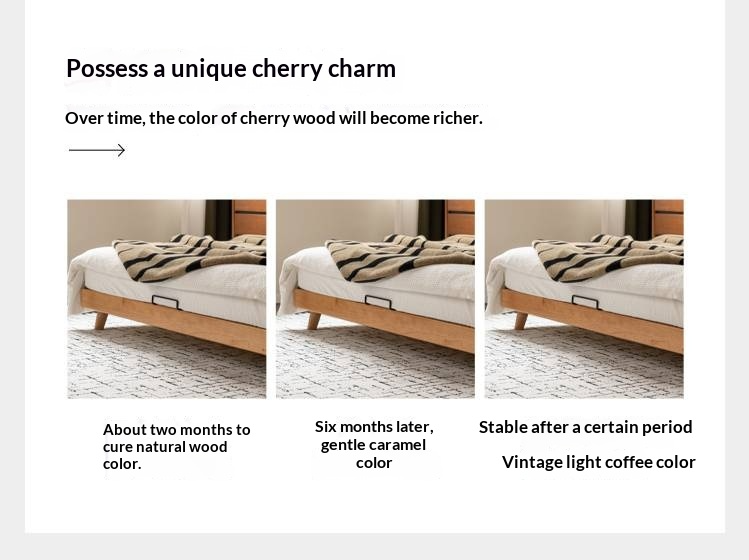 Cherry Solid Wood Bed with Top Layer Cowhide Soft Headboard Retro Style