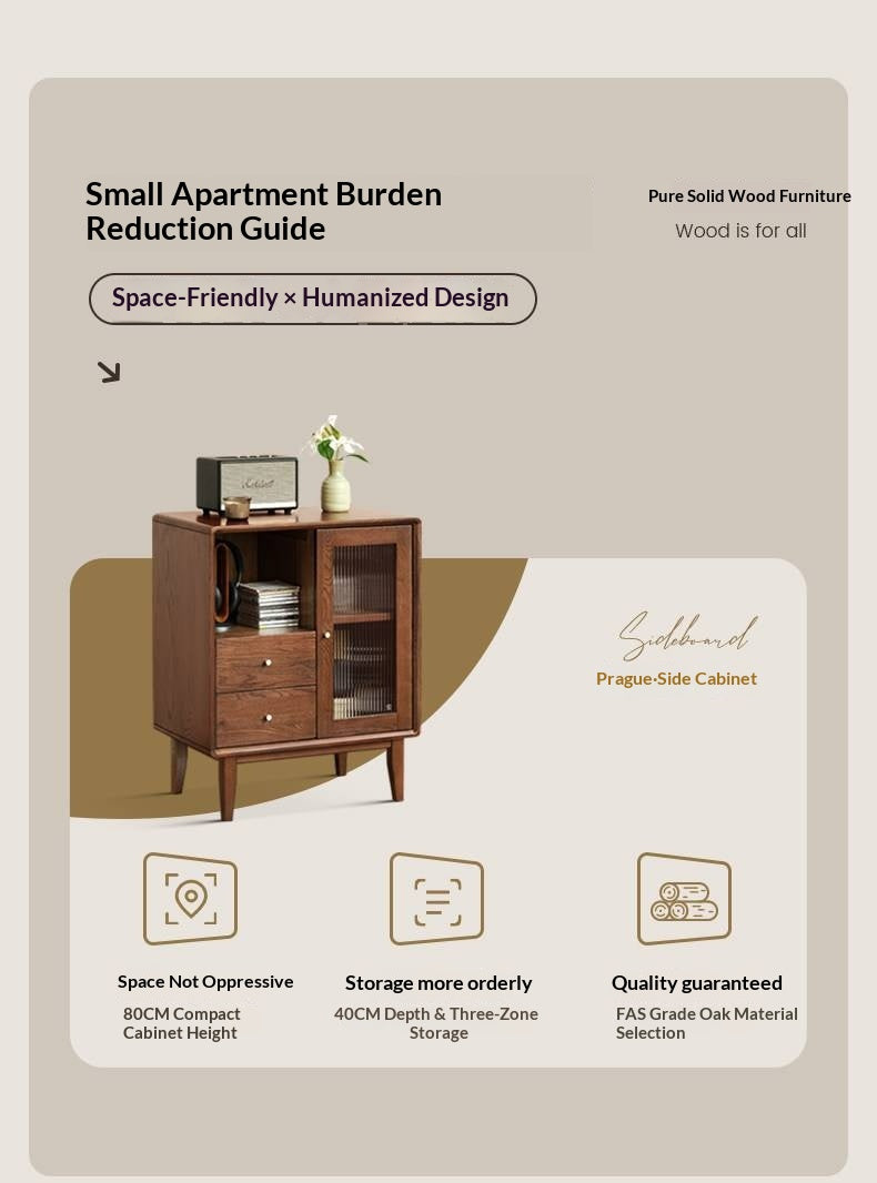 Oak Solid Wood, Solid Rubberwood Side Cabinet.