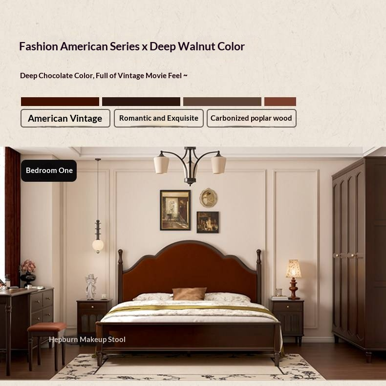 Poplar Solid Wood Box Bed — American Retro Vintage Style Off-the-Ground Box Bed