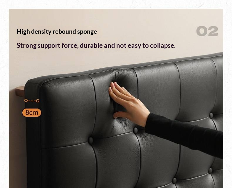 Tulipwood Solid Wood Bed — Bauhaus Style with Soft Genuine Leather Headboard