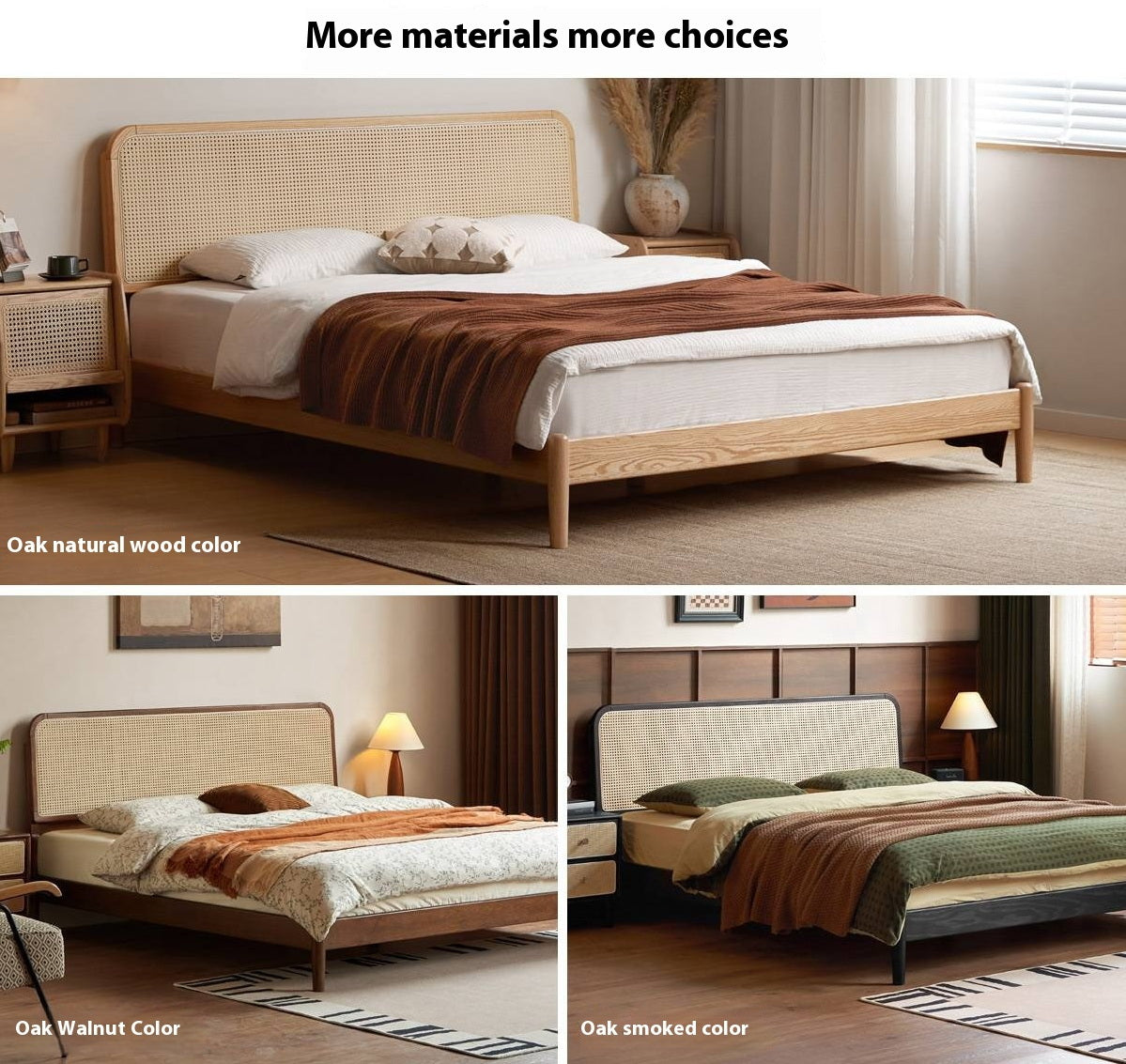 Oak Solid Wood Rattan Bed
