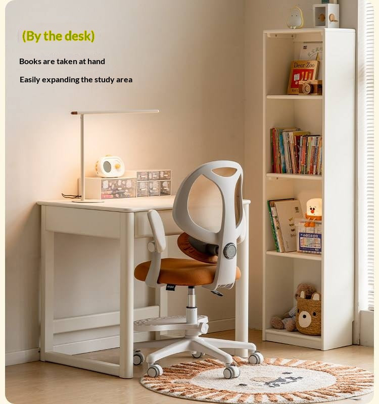 Oak, Beech Solid Wood, Solid RubberWood Kids Corner Bookcase, Narrow Floor-to-Wall Storage