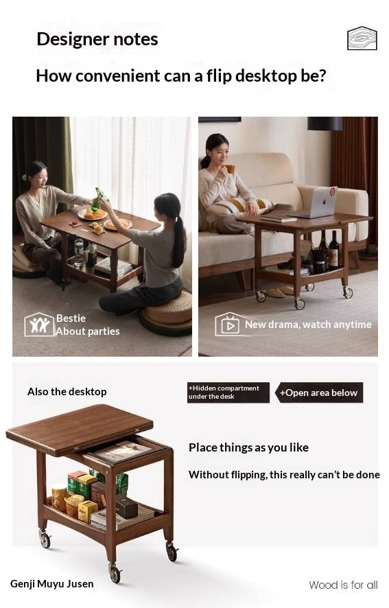 Black Walnut Solid Wood Movable Folding Modern Side Table