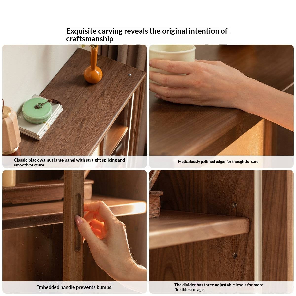 Black Walnut Solid Wood Storage Side Cabinet