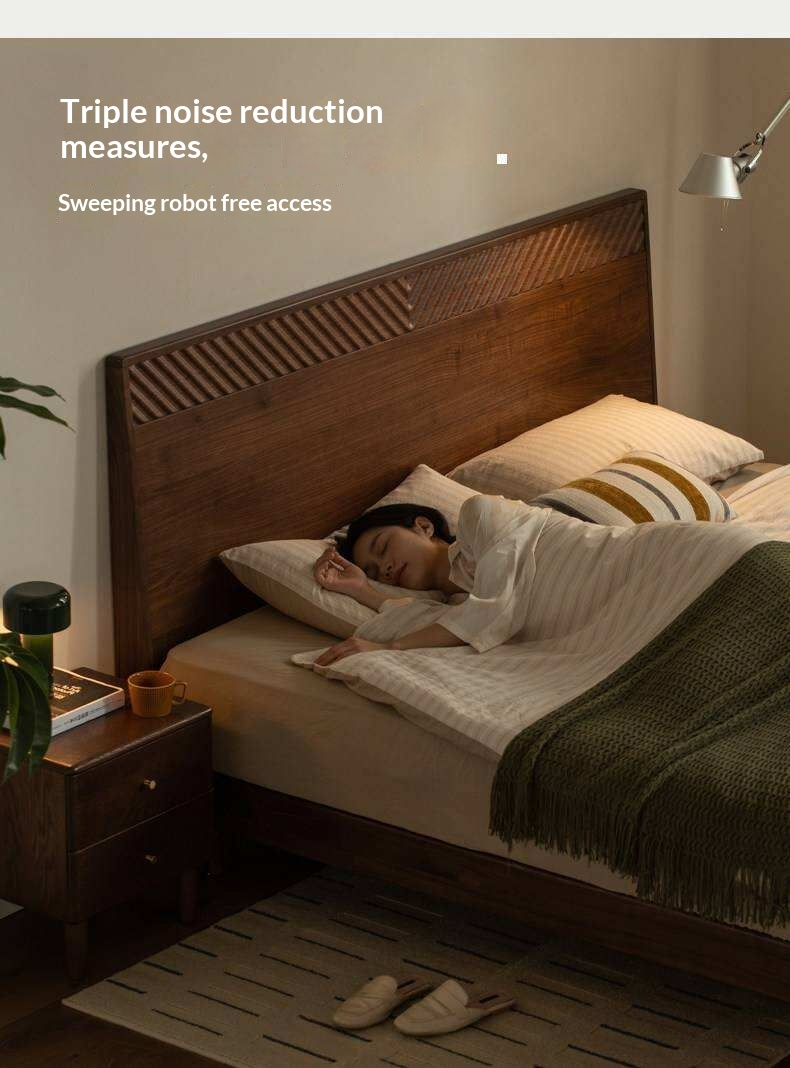 Black Walnut Solid Wood Platform Bed with Grooved Panel Headboard Accent