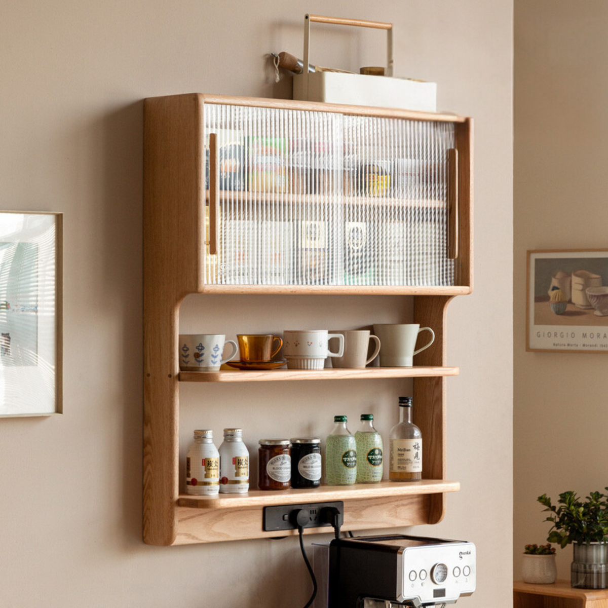 solid wood suspended cabinet wall-mounted dining side cabinet dining ...