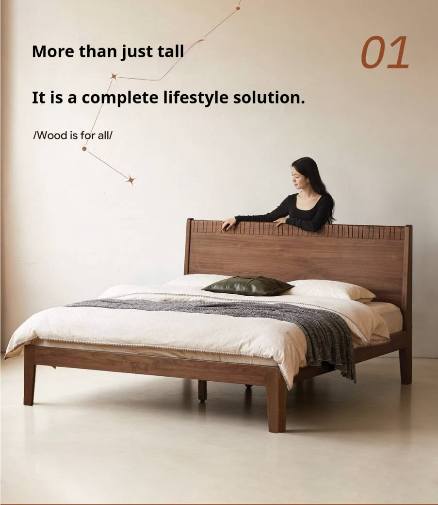 Black Walnut Solid Wood Modern Double Bed