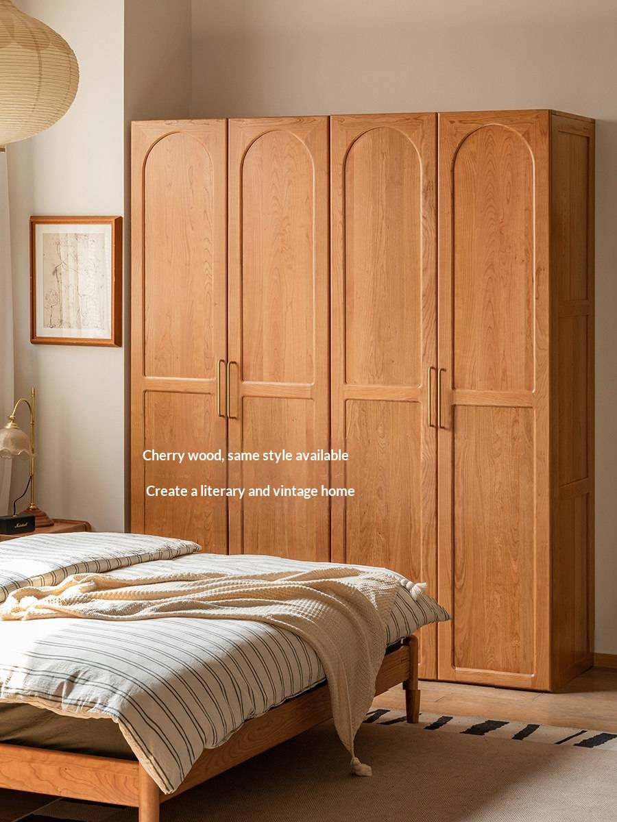 Oak Solid Wood Arched Rattan Door Wardrobe