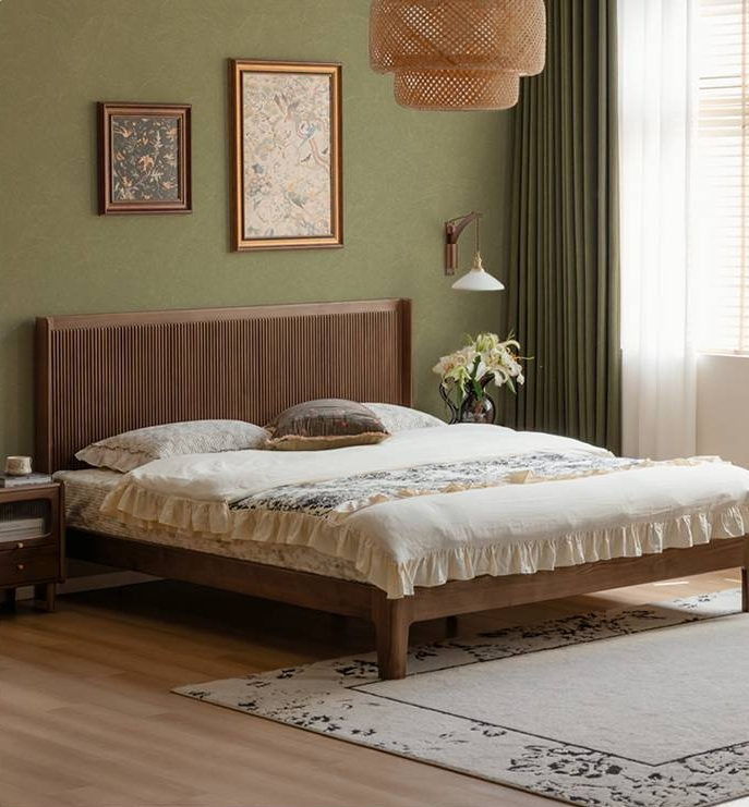Black Walnut Solid Wood Italian Light Luxury Retro Bed