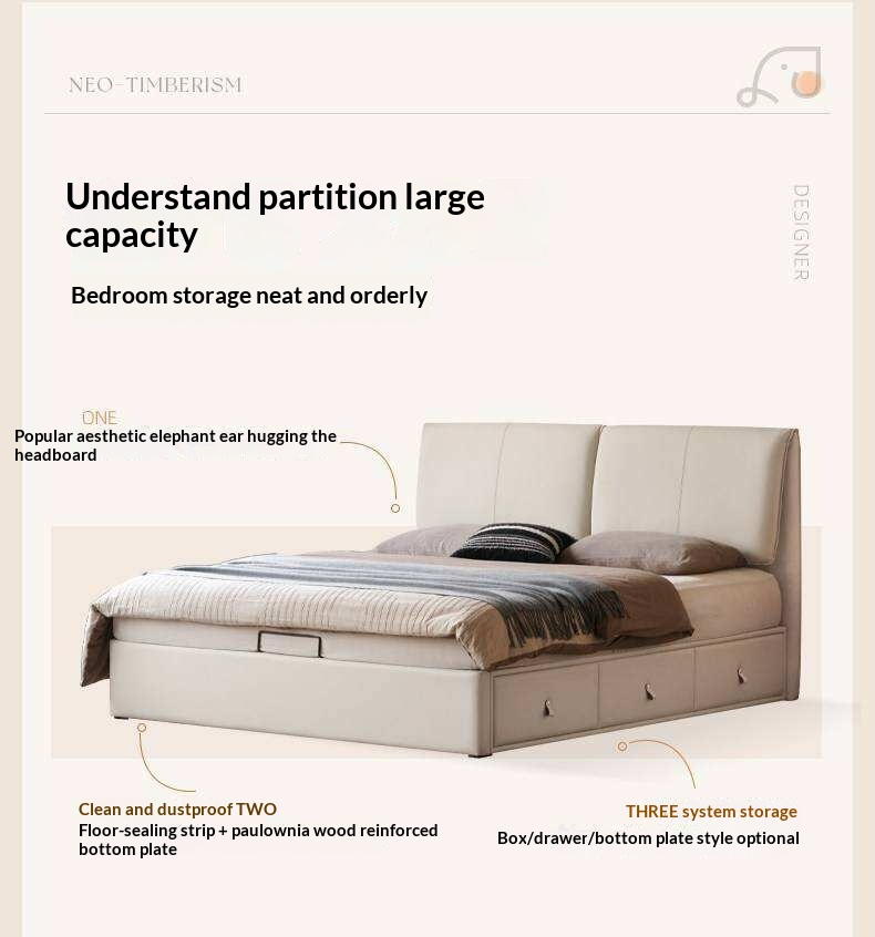 Genuine Leather Upholstered Lift-Up Storage Bed