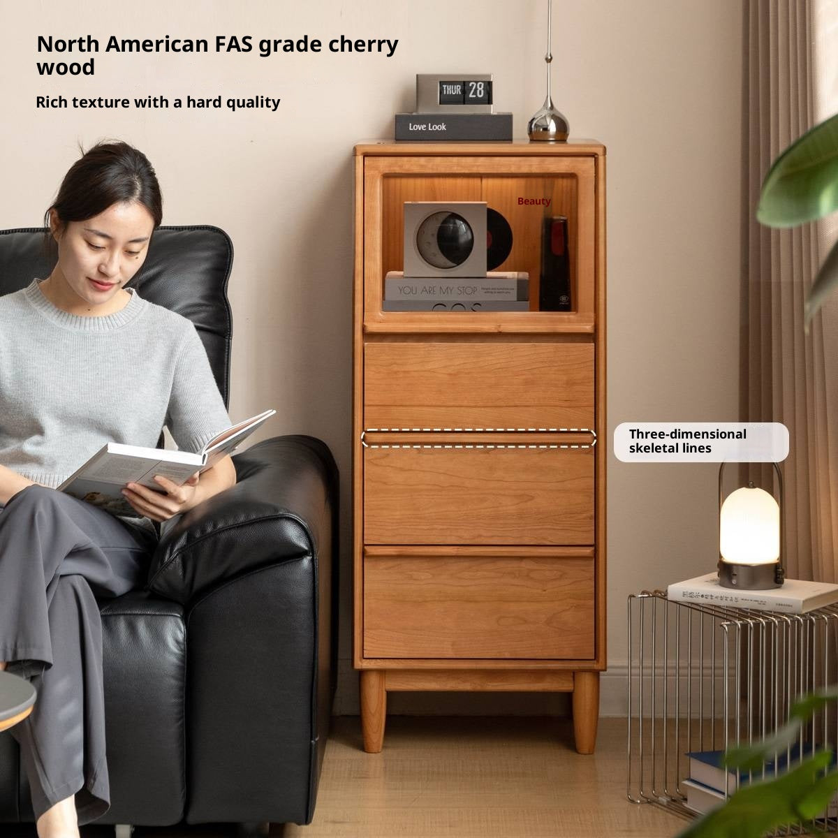 Cherry Solid Wood Mid-range Style Side Cabinet.