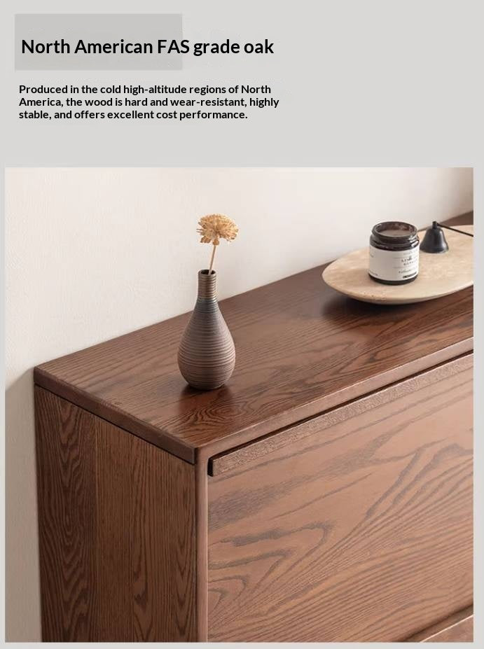 Oak Solid Wood Shoe Cabinet with Wabi-Sabi Style Storage Design