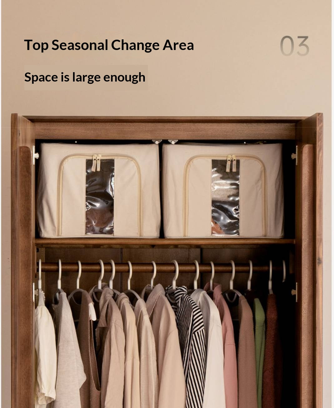 Black Walnut, Sandalwood Solid Wood Large Wardrobe