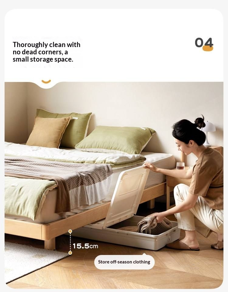 Beech Solid Wood Modern Minimalist Floating Platform Bed — Headboard-Free
