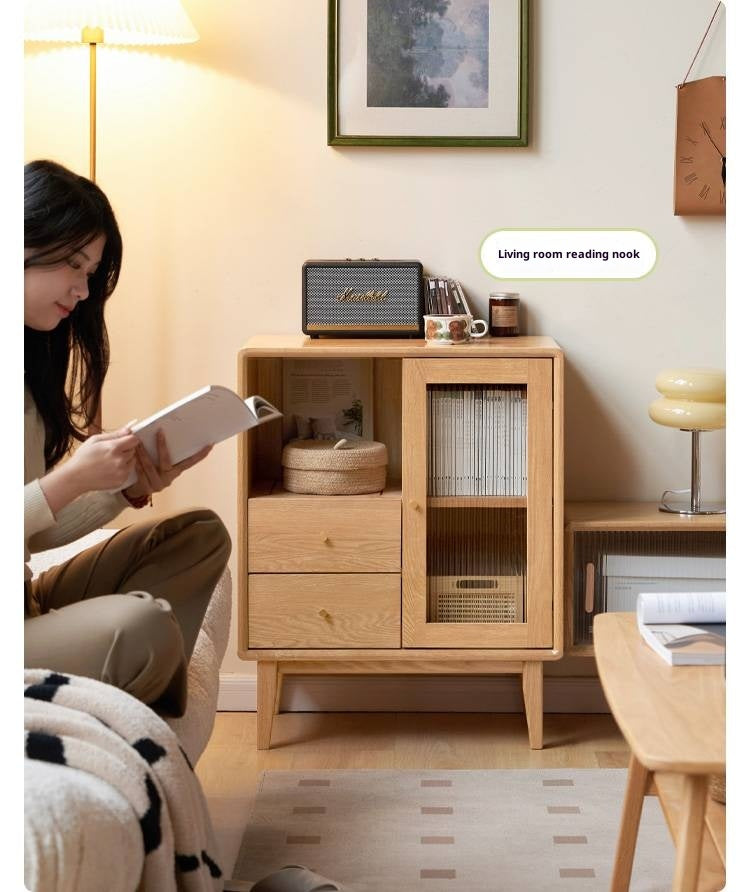 Oak, Beech Solid Wood, Solid Rubberwood Side Cabinet Nordic Style