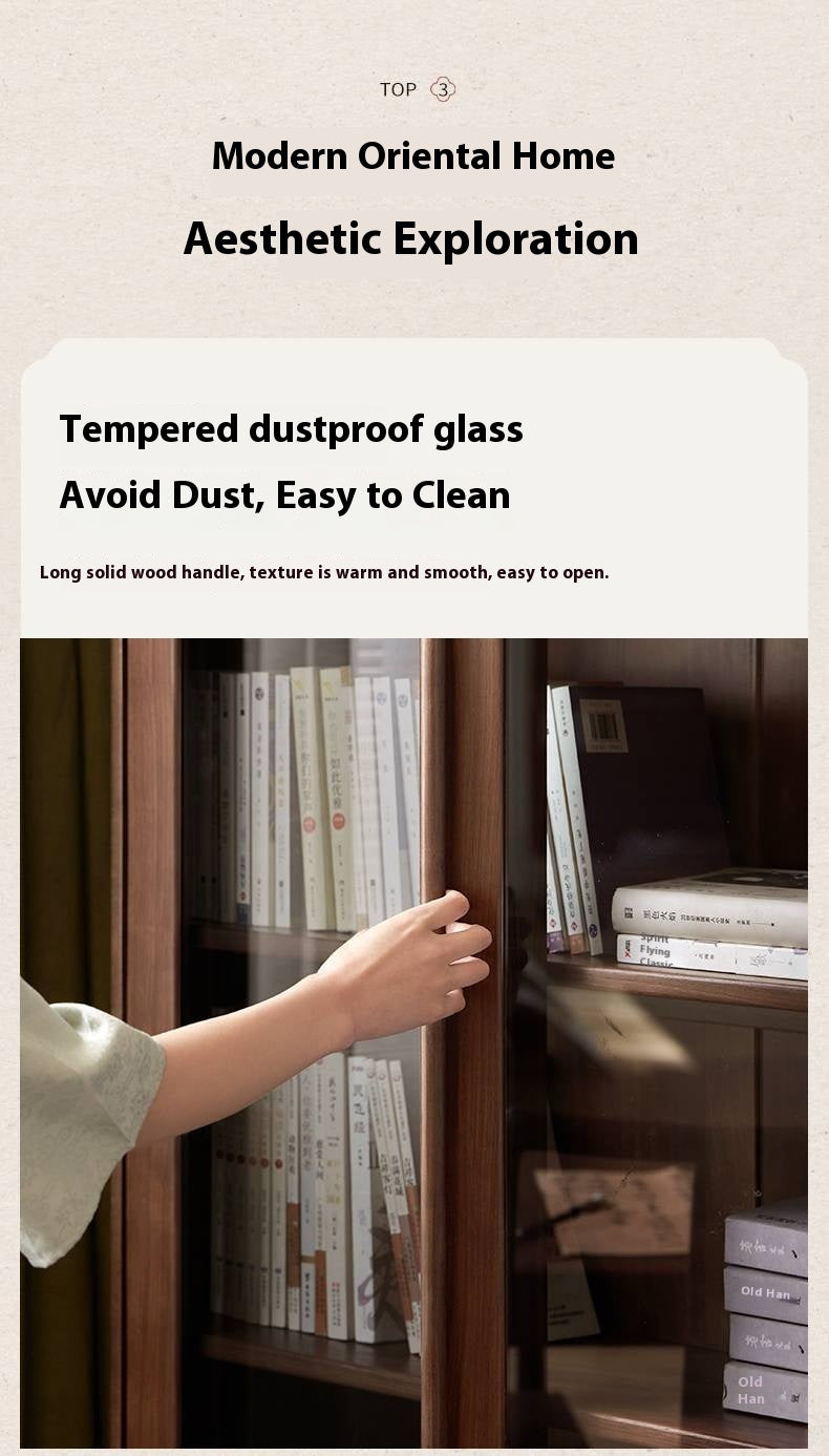 Black Walnut, Oak Solid Wood Nordic Bookcase with Glass Door