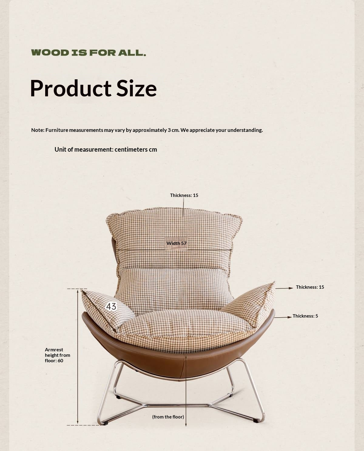 Eggshell Contemporary Fabric Lounge Chair with Metal Base