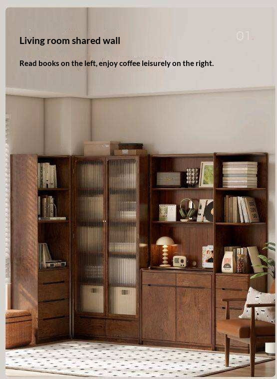 Oak Solid Wood Corner Floor-Standing Free Combination Bookshelf