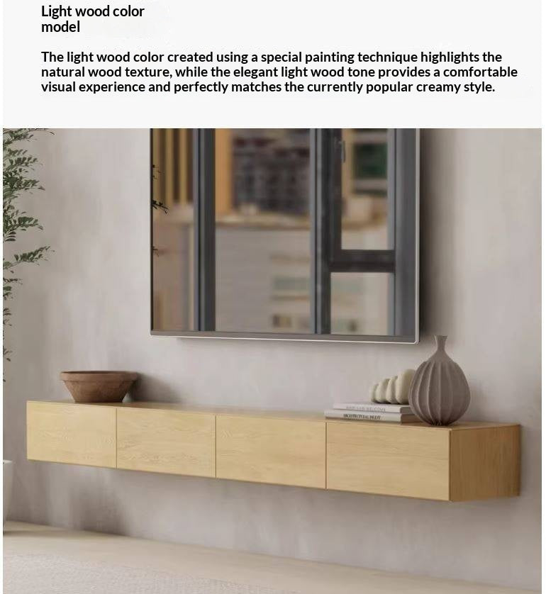 Oak Solid Wood TV Cabinet Hanging LED Lights.