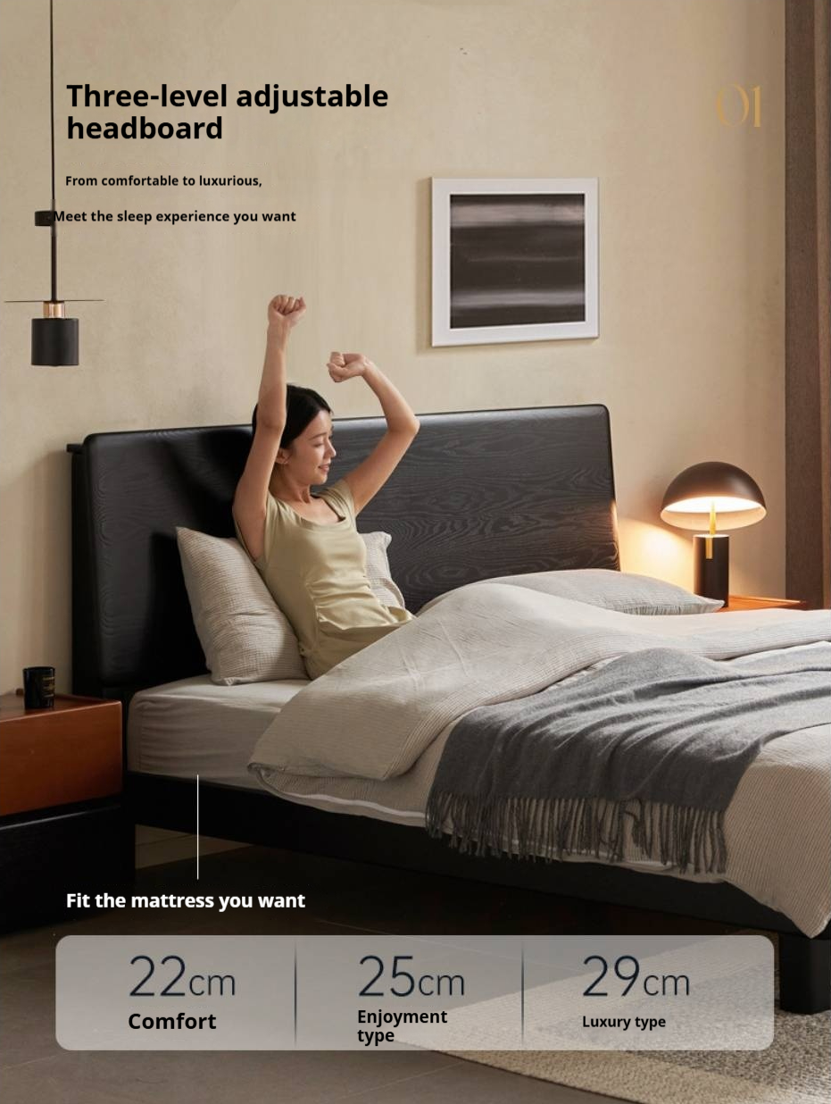 Ash Solid Wood Luminous Bed Modern Minimalist