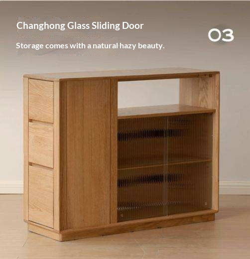 Oak Solid Wood, Solid RubberWood Nordic Modern Sideboard